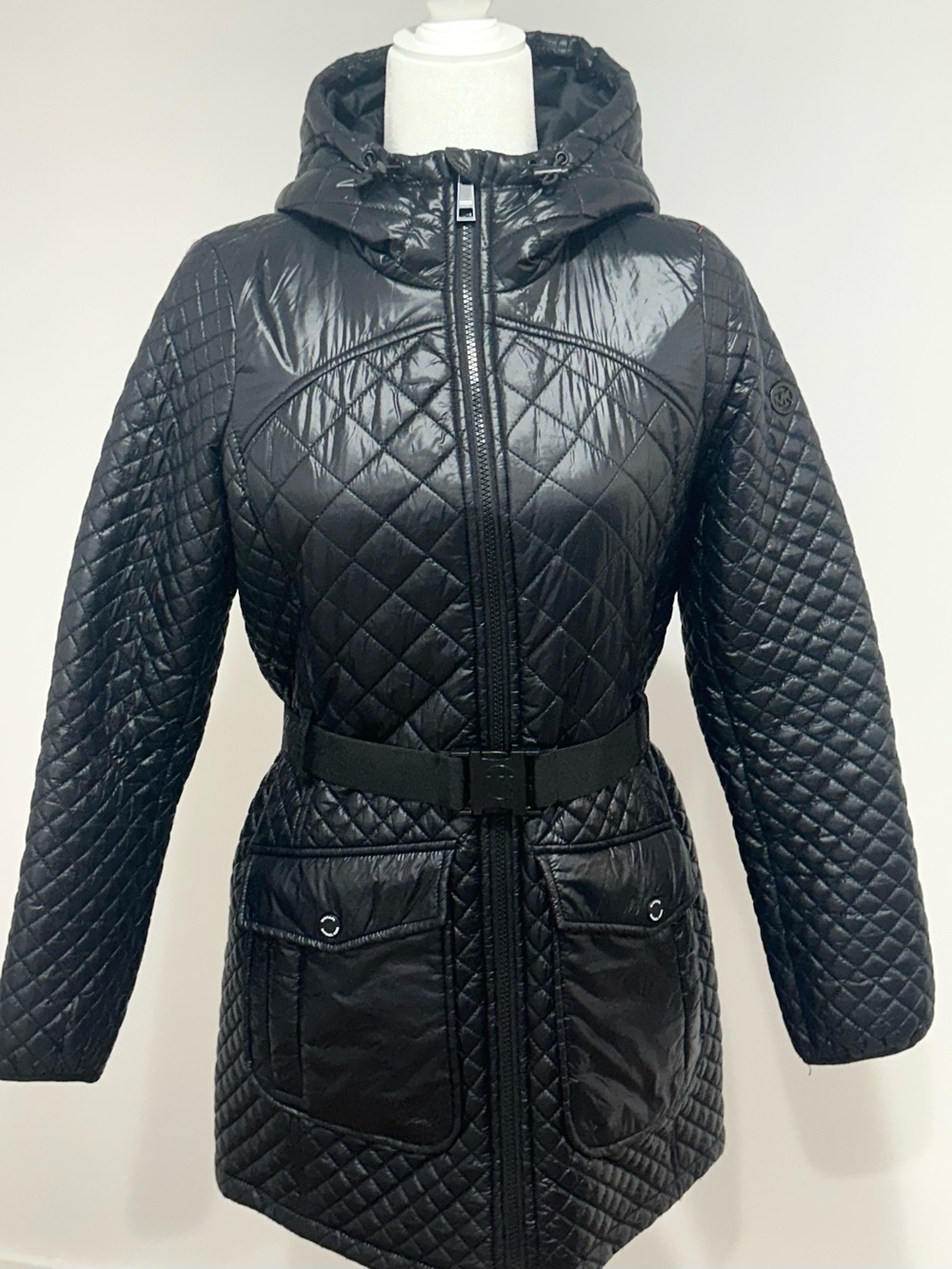 Michael Kors Women’s Black Quilted Belted Hooded Puffer Jacket XS